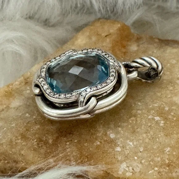 David Yurman Large Diamond Blue Topaz Labyrinth Enhancer Pendant .925 - Picture 6 of 10